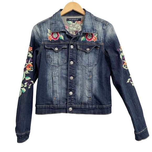 Driftwood Maryah Floral Embroidered Boho Jean Jacket Medium - Picture 2 of 11